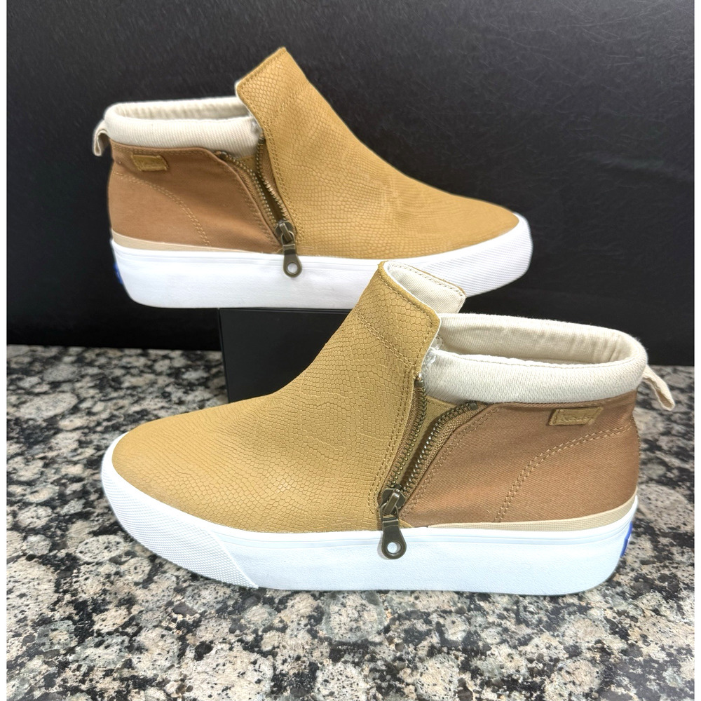 Keds Cooper Brown Suede/Canvas Zip Booties Wo’s Size 9.5
